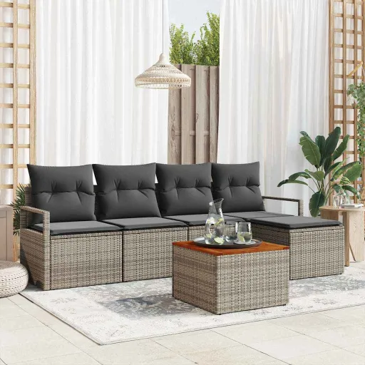 Conjunto de Sofás de Jardín   Gris Ratán Sintético (6 pcs)