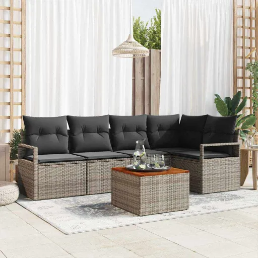 Conjunto de Sofás de Jardín   Gris Ratán Sintético (6 pcs)