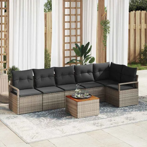 Conjunto de Sofás de Jardín   Gris Ratán Sintético (7 pcs)