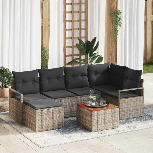 Conjunto de Sofás de Jardín   Gris Ratán Sintético (7 pcs)