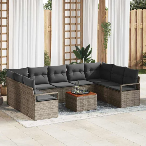 Conjunto de Sofás de Jardín   Gris Ratán Sintético (10 pcs)