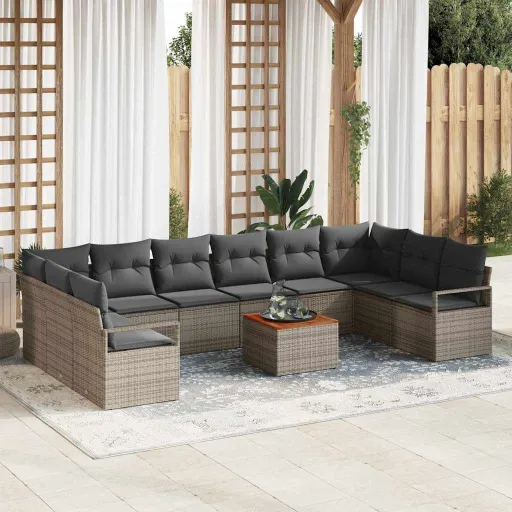 Conjunto de Sofás de Jardín   Gris Ratán Sintético (11 pcs)