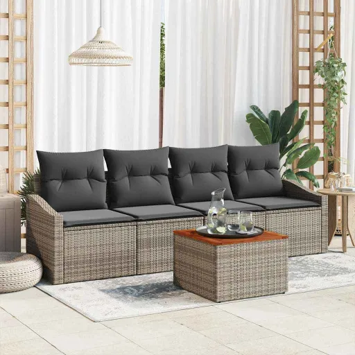 Conjunto de Sofás de Jardín   Gris Ratán Sintético (5 pcs)