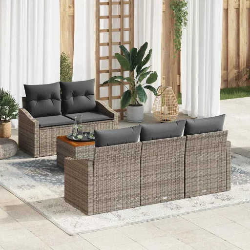 Conjunto de Sofás de Jardín   Gris Ratán Sintético (6 pcs)