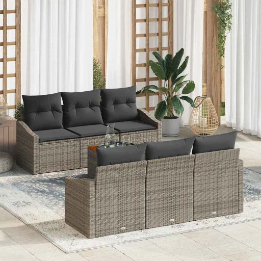 Conjunto de Sofás de Jardín   Gris Ratán Sintético (7 pcs)