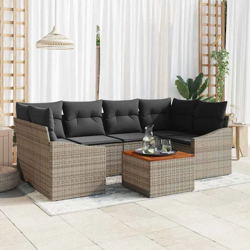 Conjunto de Sofás de Jardín   Gris Ratán Sintético (7 pcs)