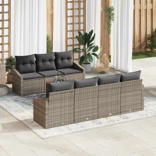 Conjunto de Sofás de Jardín   Gris Ratán Sintético (8 pcs)