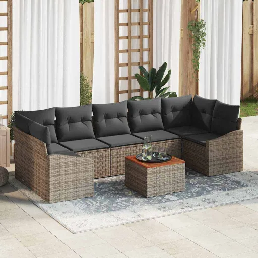 Conjunto de Sofás de Jardín   Gris Ratán Sintético (8 pcs)