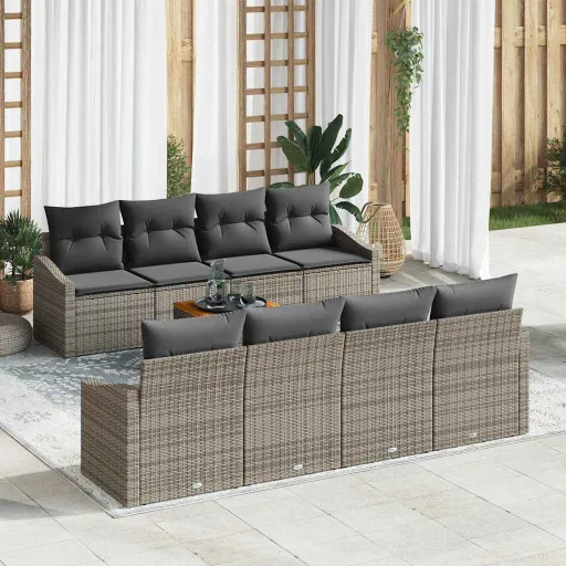Conjunto de Sofás de Jardín   Gris Ratán Sintético (9 pcs)