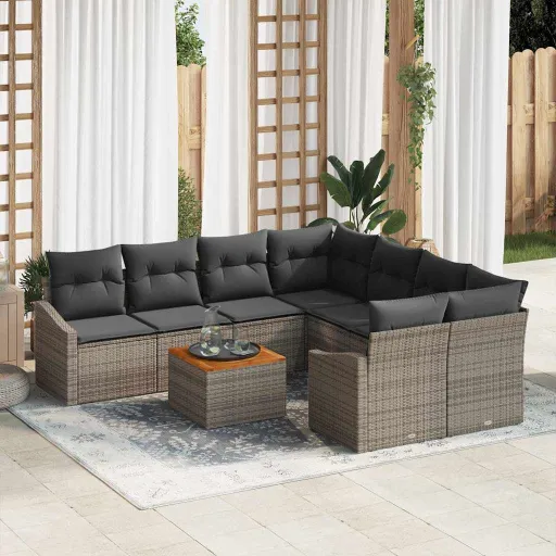 Conjunto de Sofás de Jardín   Gris Ratán Sintético (9 pcs)