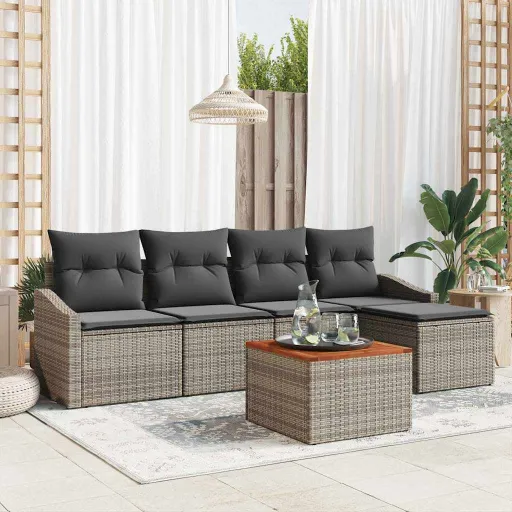 Conjunto de Sofás de Jardín   Gris Ratán Sintético (6 pcs)