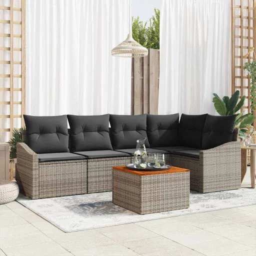 Conjunto de Sofás de Jardín   Gris Ratán Sintético (6 pcs)