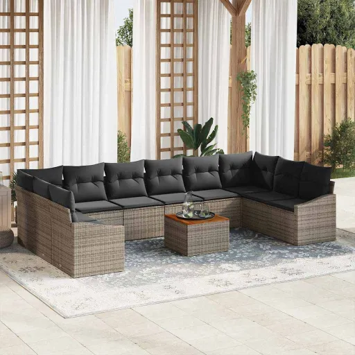 Conjunto de Sofás de Jardín   Gris Ratán Sintético (11 pcs)
