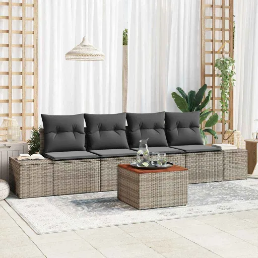 Conjunto de Sofás de Jardín   Gris Ratán Sintético (5 pcs)
