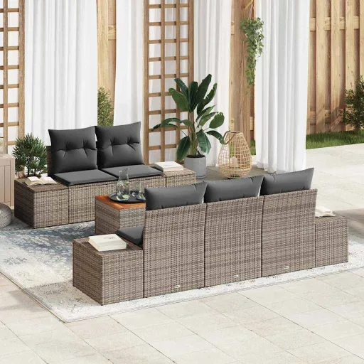 Conjunto de Sofás de Jardín   Gris Ratán Sintético (6 pcs)