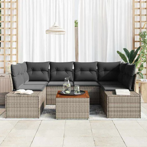 Conjunto de Sofás de Jardín   Gris Ratán Sintético (7 pcs)