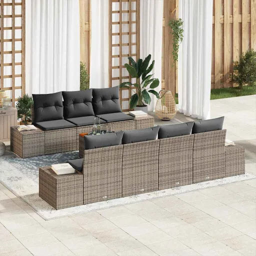 Conjunto de Sofás de Jardín   Gris Ratán Sintético (8 pcs)