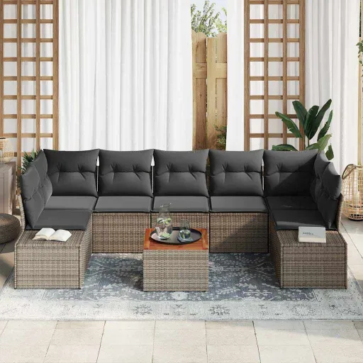 Conjunto de Sofás de Jardín   Gris Ratán Sintético (8 pcs)