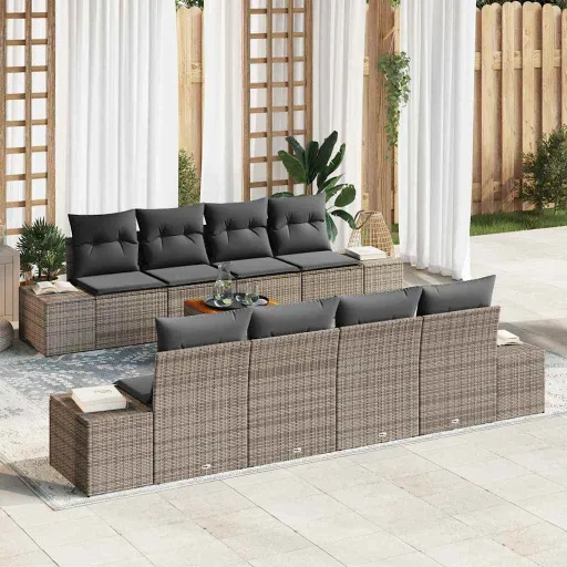 Conjunto de Sofás de Jardín   Gris Ratán Sintético (9 pcs)