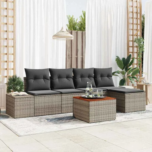 Conjunto de Sofás de Jardín   Gris Ratán Sintético (6 pcs)