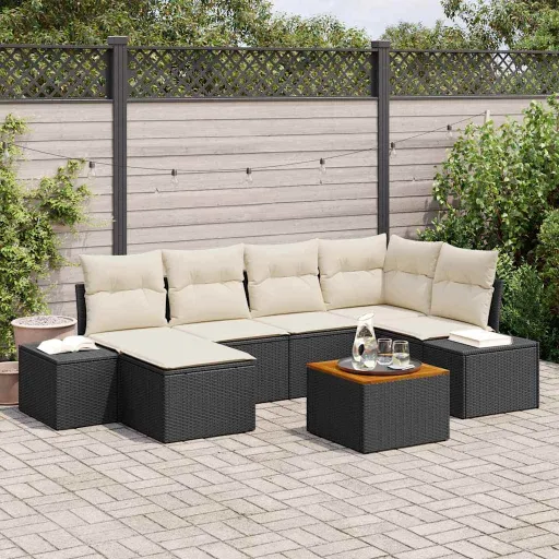 Conjunto de Sofá de Jardín   Negro y Blanco (7 pcs)