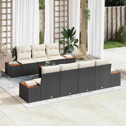 Conjunto de Sofá de Jardín Con Cojín   Negro Poliratán (8 pcs)