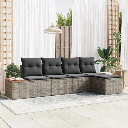 Conjunto de Sofás de Jardín   Gris Ratán Sintético (6 pcs)