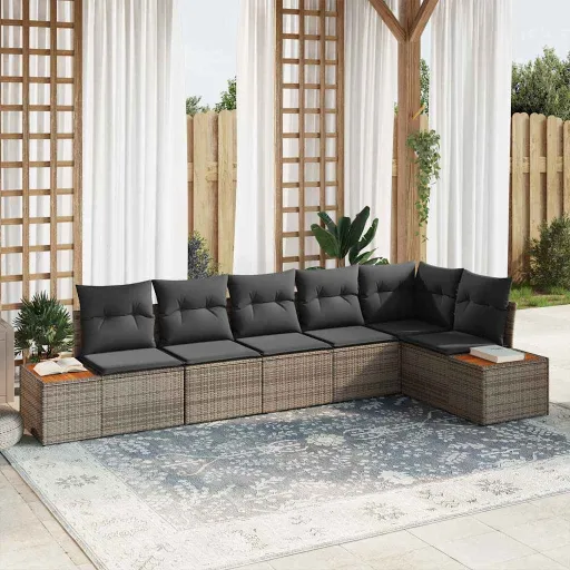 Conjunto de Sofás de Jardín   Gris Ratán Sintético (6 pcs)