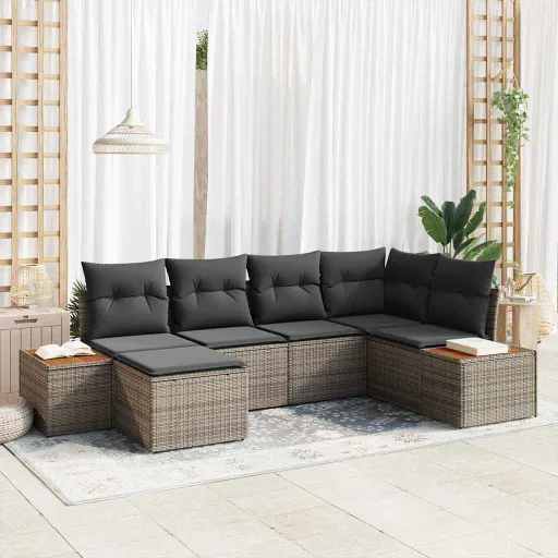 Conjunto de Sofás de Jardín   Gris Ratán Sintético (7 pcs)