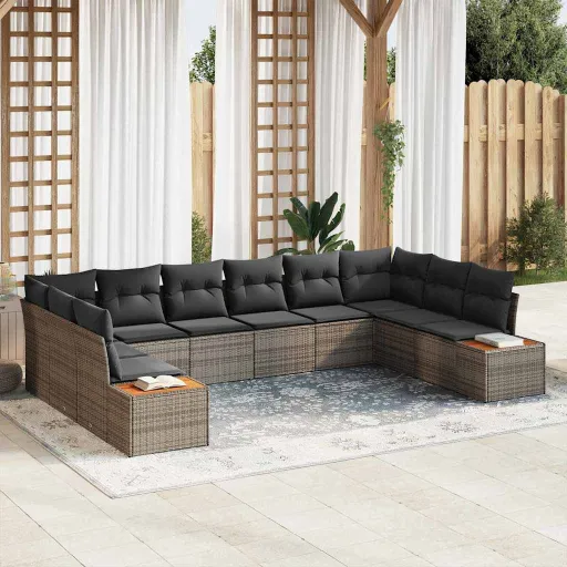 Conjunto de Sofás de Jardín   Gris Ratán Sintético (10 pcs)