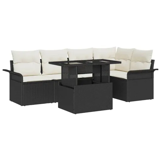 Conjunto de Sofá de Jardín Con Cojín   Negro Poliratán (6 pcs)