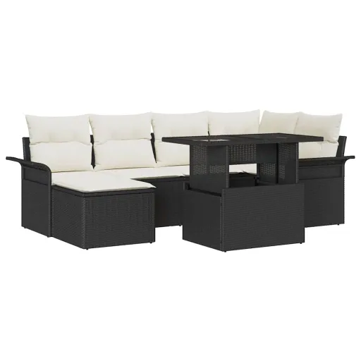 Conjunto de Sofá de Jardín Con Cojín   Negro Poliratán (7 pcs)