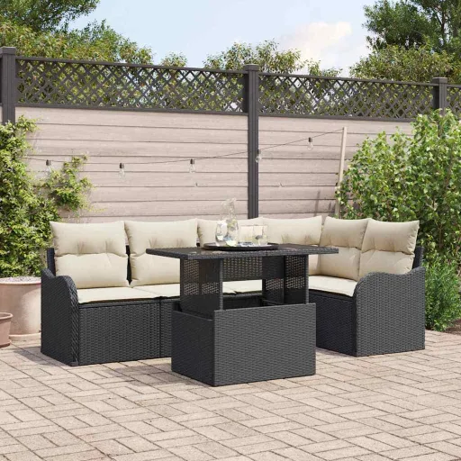 Conjunto de Sofá de Jardín   Negro Rattan de Poliéster (6 pcs)
