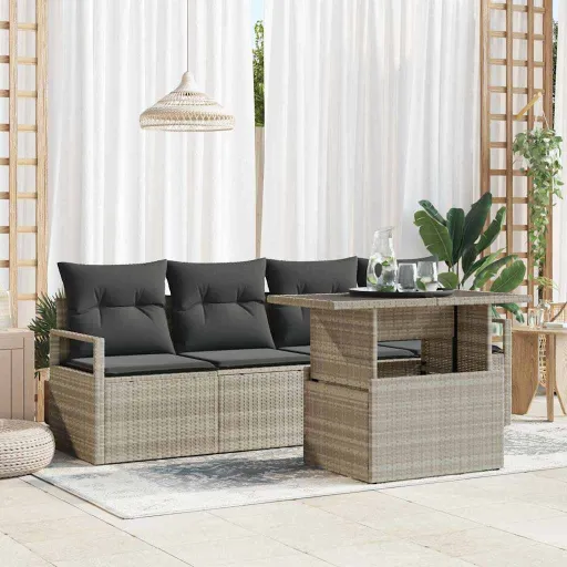 Conjunto de Sofá de Jardín   Gris Claro Poliratán (5 pcs)