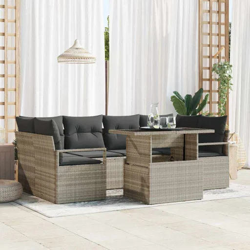Conjunto de Sofá de Jardín   Gris Claro Poliratán (7 pcs)