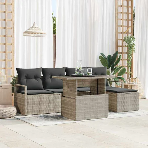 Conjunto de Sofá de Jardín   Gris Claro Poliratán (6 pcs)