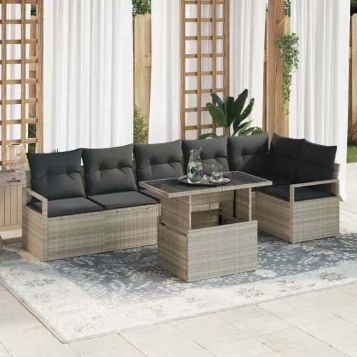 Conjunto de Sofá de Jardín   Gris Claro Poliratán (7 pcs)