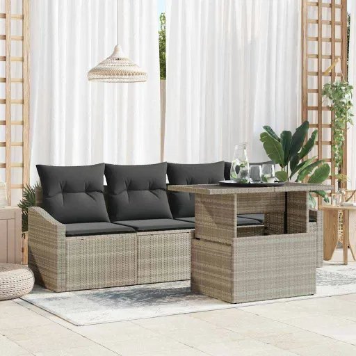 Conjunto de Sofá de Jardín   Gris Claro Poliratán (5 pcs)