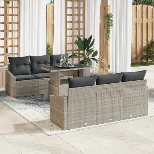 Conjunto de Sofá de Jardín   Gris Claro Poliratán (7 pcs)