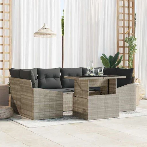 Conjunto de Sofá de Jardín   Gris Claro Poliratán (7 pcs)