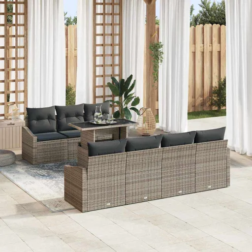 Conjunto de Sofá de Jardín   Gris Poliratán (8 pcs)