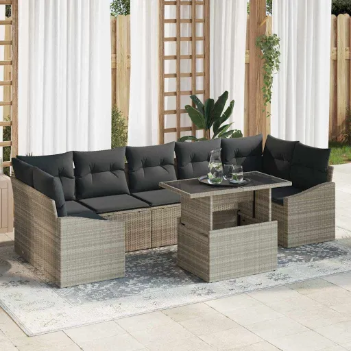 Conjunto de Sofá de Jardín   Gris Claro Poliratán (8 pcs)