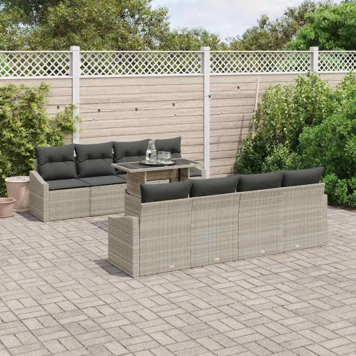 Conjunto de Sofá de Jardín   Gris Claro Ratán Sintético (9 pcs)