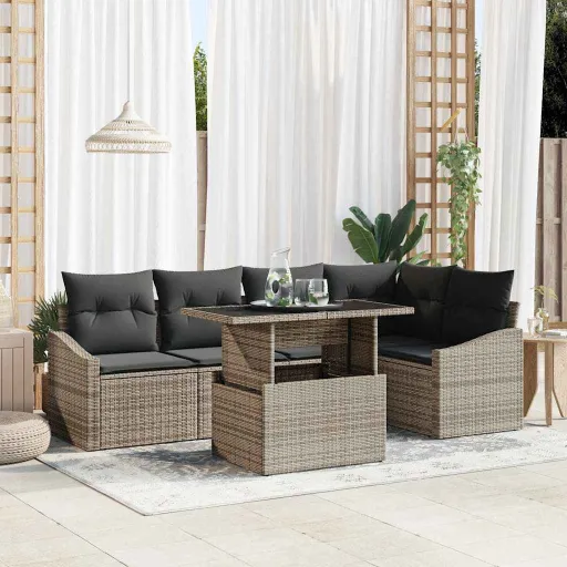 Conjunto de Sofá de Jardín Con Cojín Con Almohada   Gris (6 pcs)