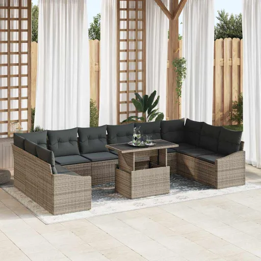 Conjunto de Sofá de Jardín Con Cojín Con Almohada   Gris (11 pcs)