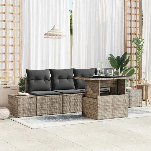Conjunto de Sofá de Jardín Con Cojín Con Almohada   Gris (5 pcs)