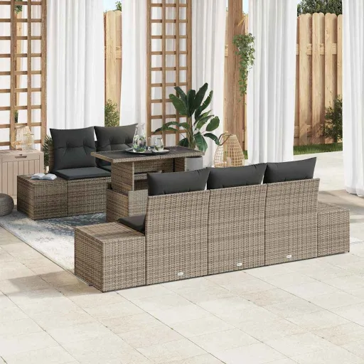 Conjunto de Sofá de Jardín Con Cojín Con Almohada   Gris (6 pcs)