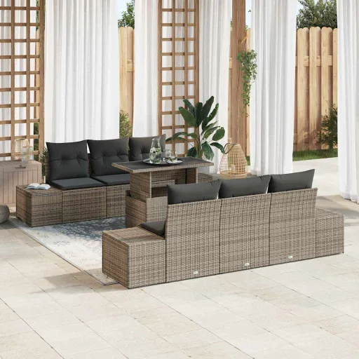 Conjunto de Sofá de Jardín Con Cojín   Gris (7 pcs)