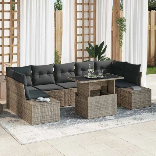 Conjunto de Sofá de Jardín Con Cojín   Gris (8 pcs)