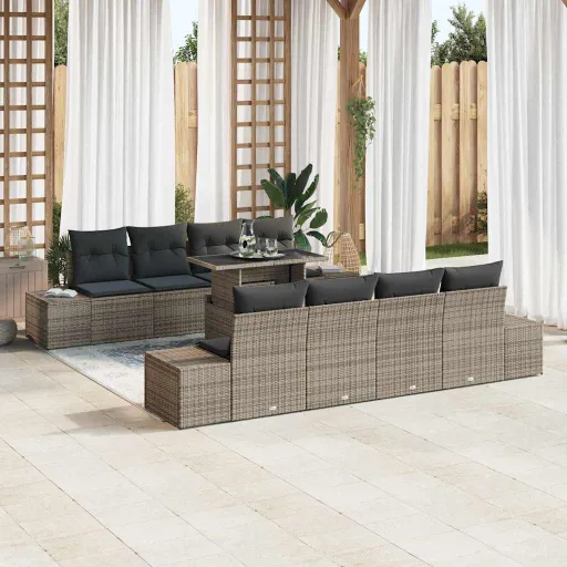 Conjunto de Sofá de Jardín Con Cojín Con Almohada   Gris (9 pcs)